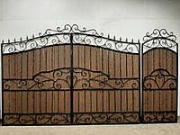 Ворота с коваными элементами и профнастилом, код: Р-0129