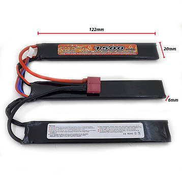 Акумулятор LiPo 11.1V 1500mah - 3 stick 20-40C нунчаки Т-конектор (VBPower) (для страйкболу), фото 2