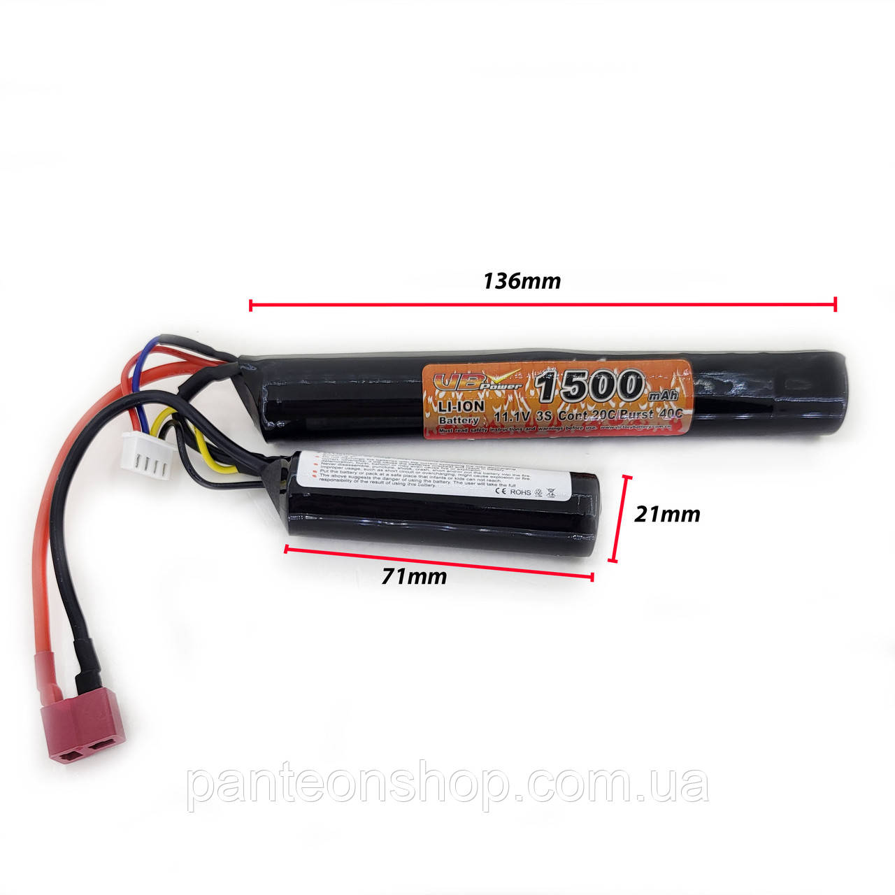 Акумулятор Li-Ion 11.1V 1500mAh 2+1 stick 20-40C круглий, Т-конектор (VBPower) (для страйкболу)