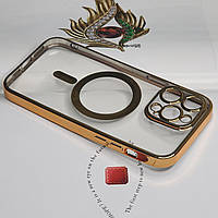 Чохол для iPhone 14 Pro Max з золотими бортиками, прозорий силіконовий Gold Design