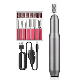 Портативний фрезер-ручка 102 для апаратного манікюру на USB  - 20 000 об./хв., 20 Вт. Срібло