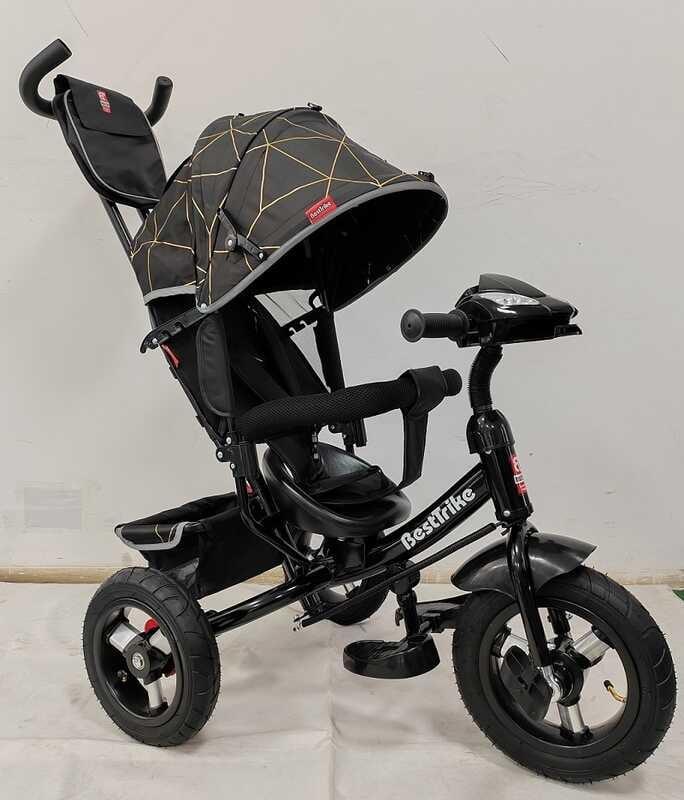 Дитячий велосипед триколісний із ручкою Best Trike 3390 / 34-623 Чорний, надувні колеса, Фара USB