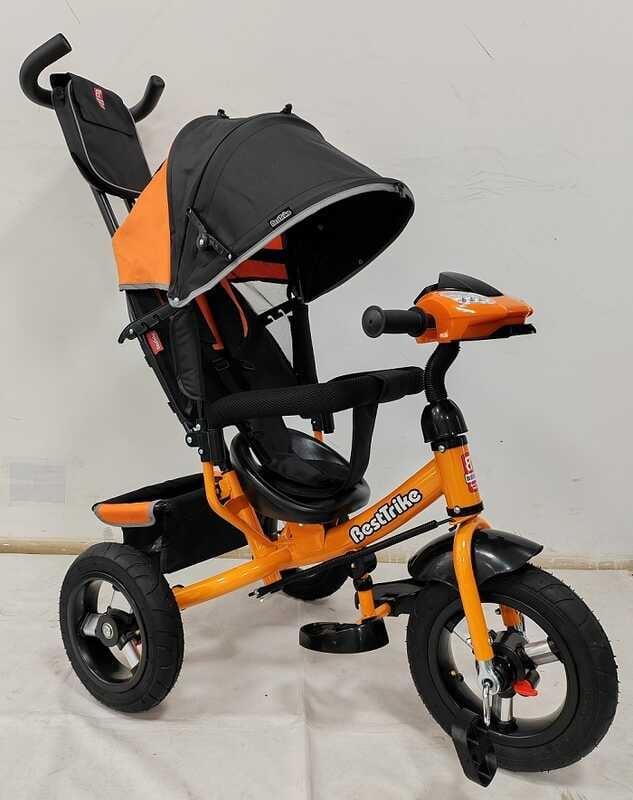 Триколісний велосипед із батьківською ручкою Best Trike 3390 / 41-730 Жовтогарячий, надувні колеса, Фара USB