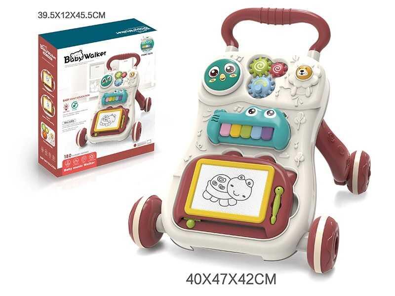 Музична каталка ходунки 955 Червоний, з піаніно, шестерні, дошка для малювання, фото 1