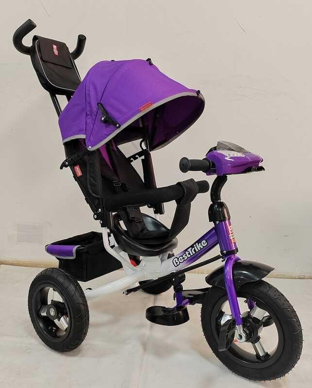 Дитячий триколісний велосипед із ручкою Best Trike 3390 / 32-870 Фіолетовий, надувні колеса, Фара USB