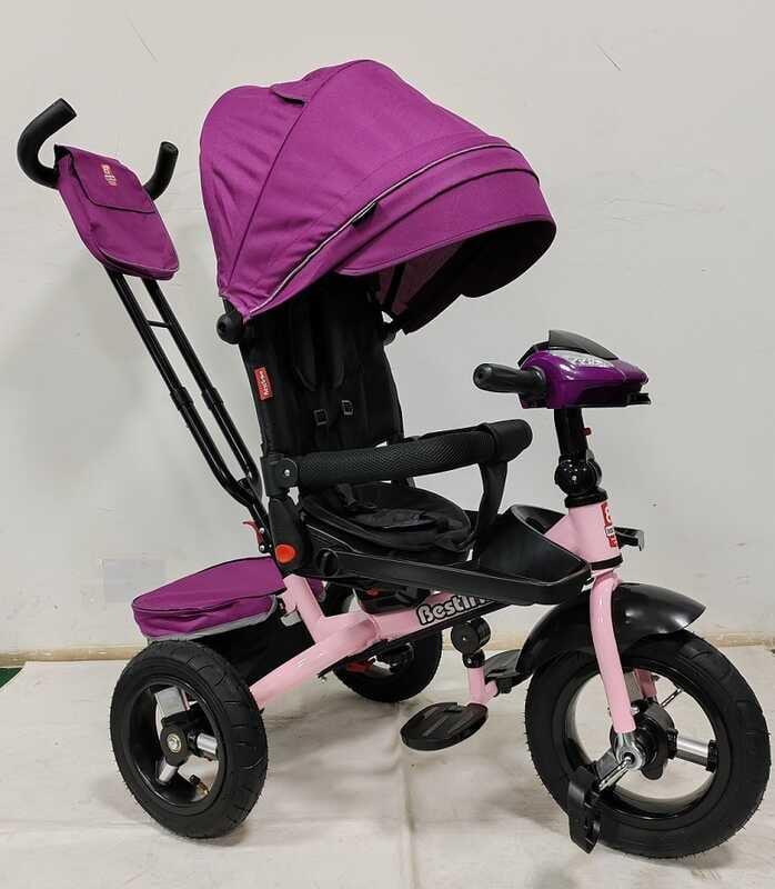 Велосипед-коляска триколісний Best Trike 6088 F-790-11 Фуксія, поворотне сидіння, Фара, USB, надувні колеса, фото 1