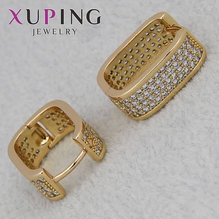 Серёжки женские позолота 18K Xuping Jewelry кольцо конго камень белый циркон размер изделия 14х18 мм, фото 1