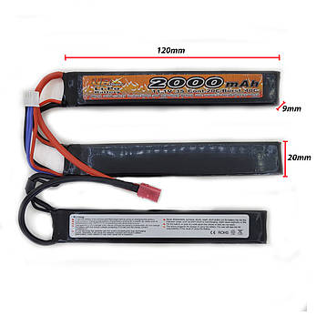 Акумулятор LiPo 11.1V 2000mah - 3 stick 20-40C нунчаки Т-конектор (VBPower) (для страйкболу), фото 1