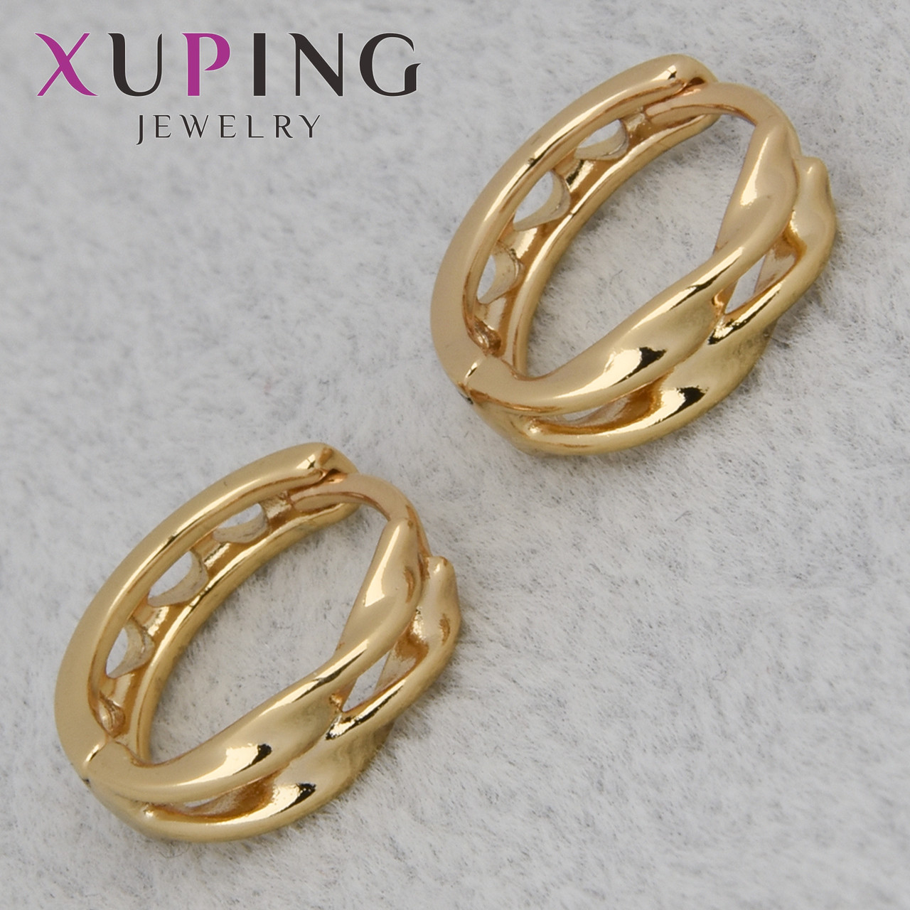 Серёжки женские позолота 18K Xuping Jewelry кольцо конго волнистые размер изделия 15х4 мм - фото 1 - id-p2099350334