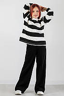 Костюм для дівчинки тринитка Туреччина штани палаццо колір чорний і кофта у смужку