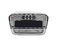 Решітка радіатора Audi A6 2011-2014 рік Чорна з сірою рамкою Quatro (в стилі RS)
