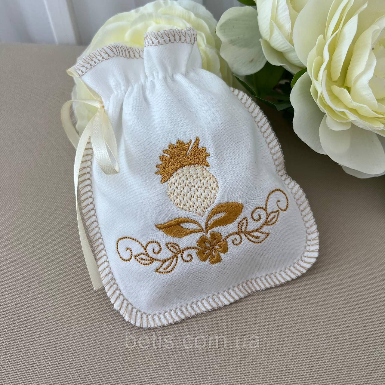 Мішечок "Мальва" аксесуар для хрещення 100% бавовна Молочний Інтерлок арт.91448856