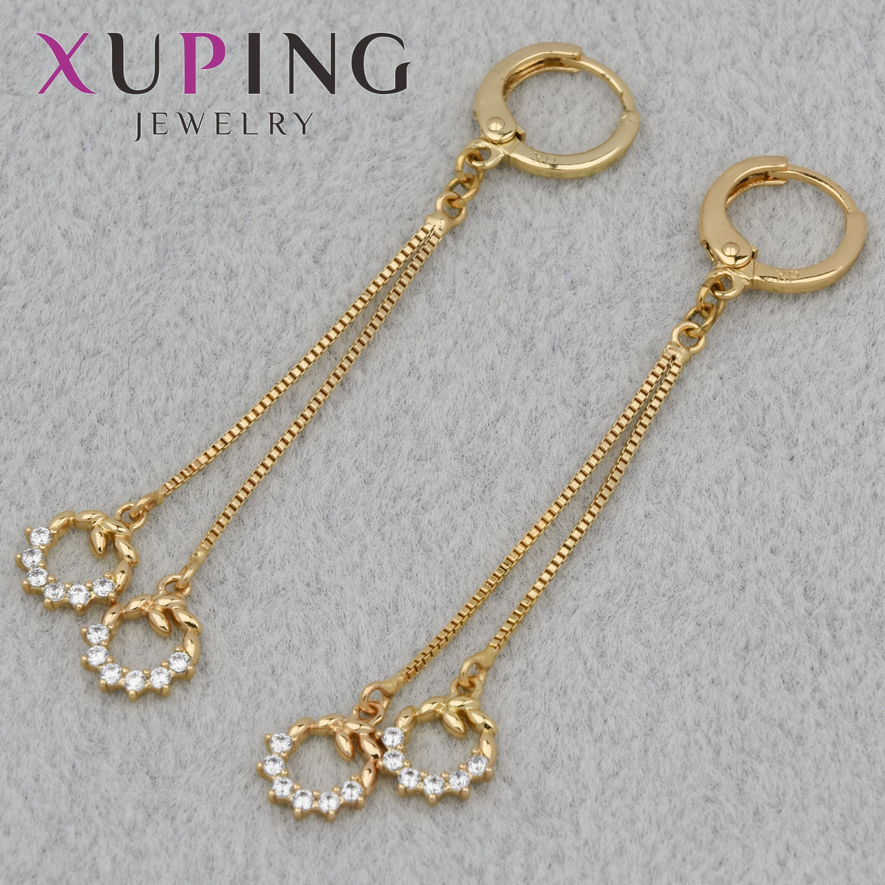 Серёжки женские позолота 18K Xuping Jewelry кольцо конго с висюльками камень циркон размер изделия 65х10 мм