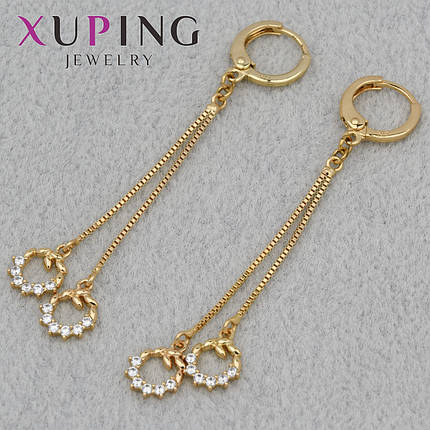 Серёжки женские позолота 18K Xuping Jewelry кольцо конго с висюльками камень циркон размер изделия 65х10 мм, фото 1