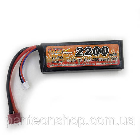 Акумулятор Li-Ion 11.1V 2200mAh - stick 25-50C моноблок Т-конектор (VBPower) (для страйкболу), фото 1