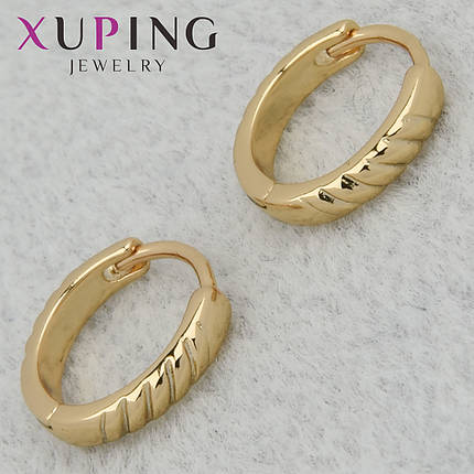 Серёжки женские позолота 18K Xuping Jewelry кольцо конго с узорами размер изделия 13х2 мм, фото 1