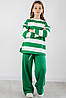 Костюм для дівчинки тринитка Туреччина штани палаццо колір зелений та кофта у смужку, фото 2