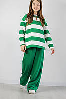 Костюм для дівчинки тринитка Туреччина штани палаццо колір зелений та кофта у смужку