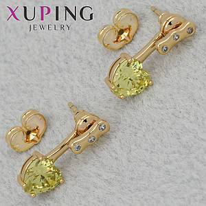 Серьги женские позолота 18К Xuping Jewelry гвоздики пуссеты сердца камень циркон размер изделия 18х7 мм