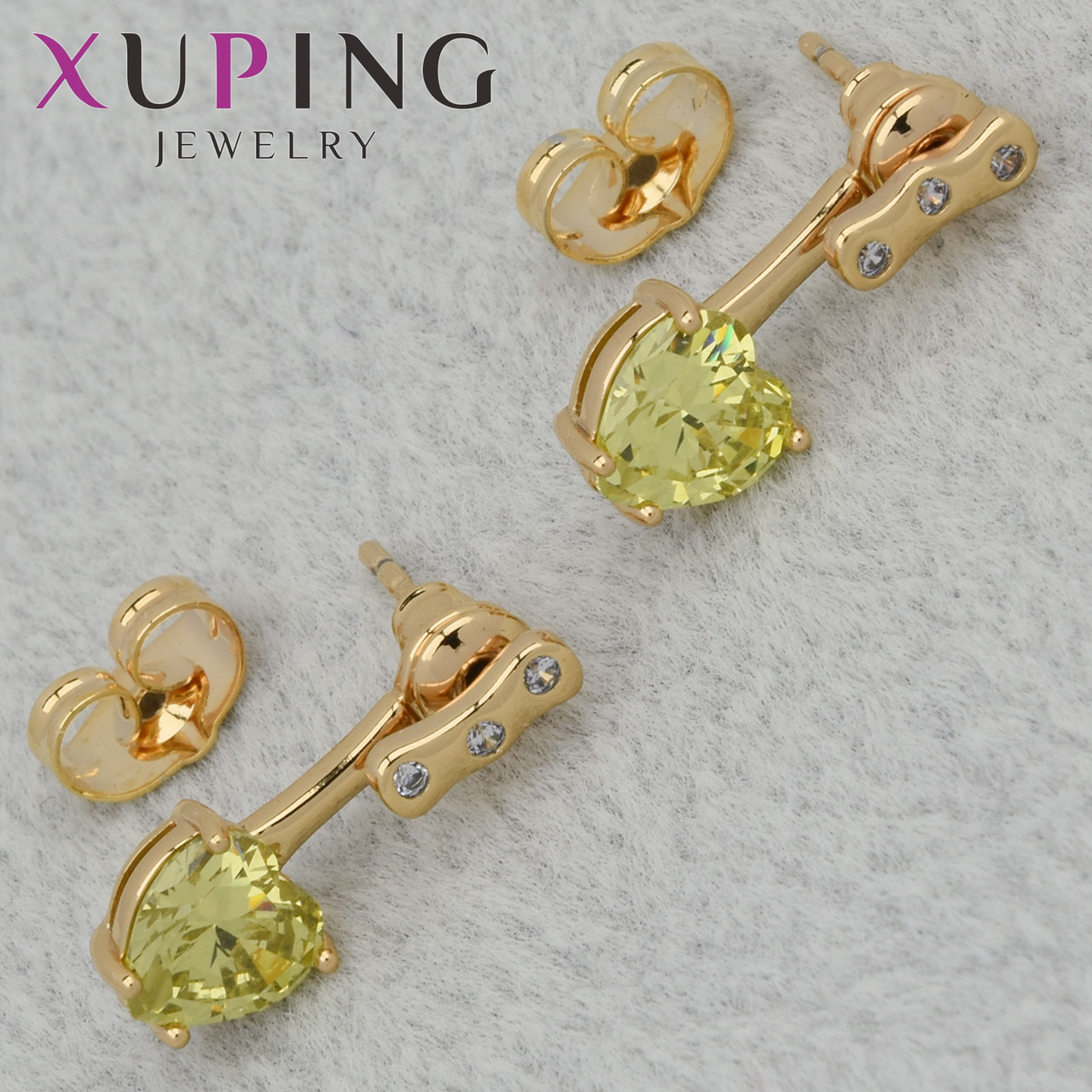 Серьги женские позолота 18К Xuping Jewelry гвоздики пуссеты сердца камень циркон размер изделия 18х7 мм - фото 1 - id-p2099357067