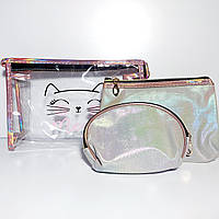 Косметички набір 3в1 киця силікон з текстилем