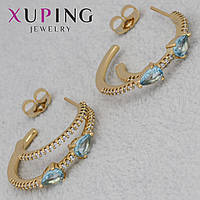 Сережки жіночі позолота 18К Xuping Jewelry гвоздики пусети подвійне кільце камінь циркон розмір виробу 25х5 мм