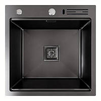 Кухонна мийка Platinum Handmade PVD з нержавіючої сталі 3,0 мм, 50x50x23 см, з підставкою для ножів, Чорна
