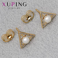 Серьги женские позолота 18К Xuping Jewelry гвоздики пуссеты треугольники камень циркон размер изделия 10х10 мм