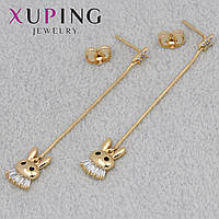 Серьги женские позолота 18К Xuping Jewelry гвоздики пуссеты зайчики камень циркон размер изделия 57х5 мм