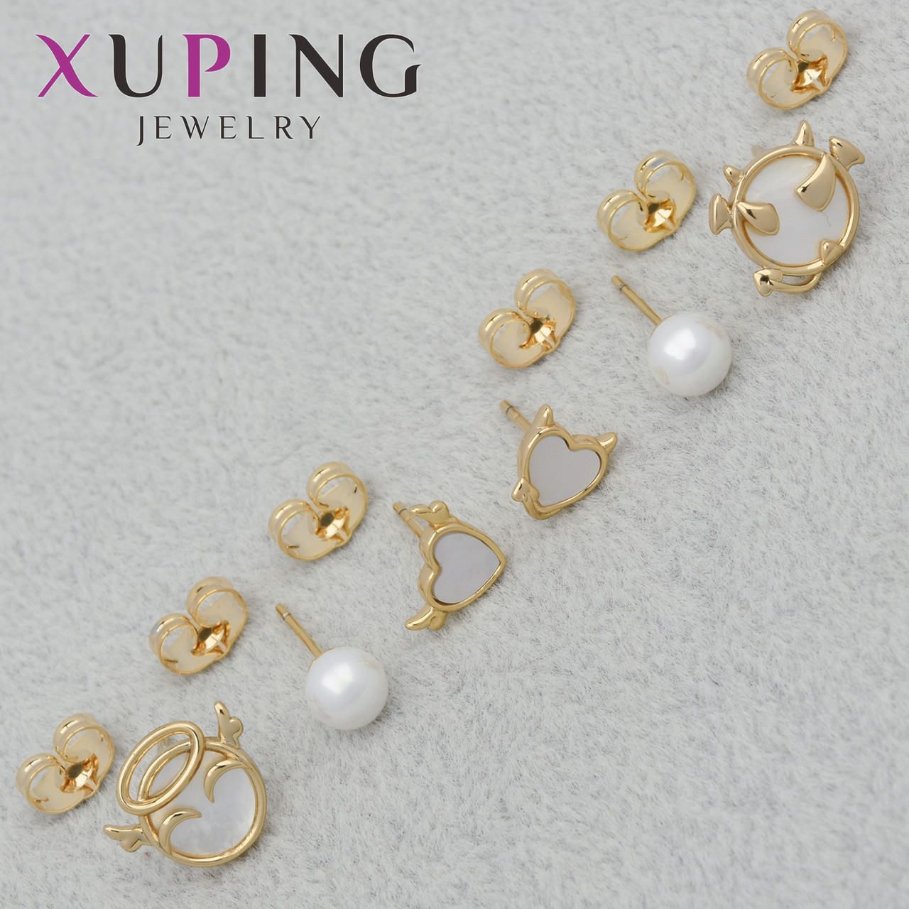 Серьги женские позолота 18К Xuping Jewelry гвоздики пуссеты с бусинами набор из 3 пар размер 10х10 6х6 6х6 мм - фото 1 - id-p2099368821