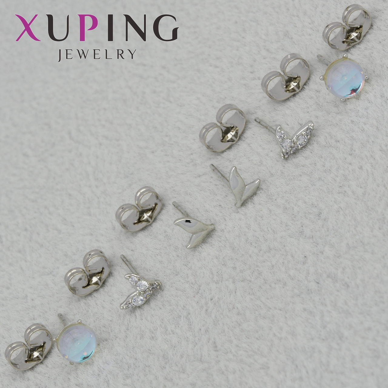 Серьги женские фирма Xuping Jewelry родий гвоздики пуссеты набор из 3 пар размер изделия 5х5 5х5 5х5 мм