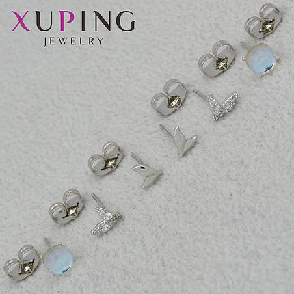 Серьги женские фирма Xuping Jewelry родий гвоздики пуссеты набор из 3 пар размер изделия 5х5 5х5 5х5 мм, фото 1