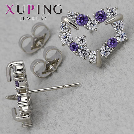 Серьги женские фирма Xuping Jewelry гвоздики пуссеты сердечки камушки циркон размер изделия 15х15 мм, фото 1