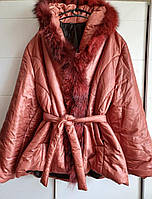 Теплая женская куртка с мехом батал