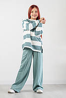 Костюм для дівчинки тринитка Туреччина штани палаццо колір мята і кофта у смужку