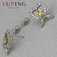 Серьги женские фирма Xuping Jewelry гвоздики пуссеты сердечки камушки циркон размер изделия 18х18 мм