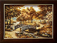 Картина пейзаж из янтаря " В парке" 30*40 см, картина на подарок