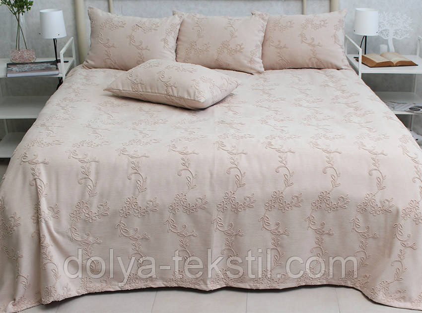 Покривало бавовняне з вишивкою 240х250 ТМ PrimaTeks Gloria beige