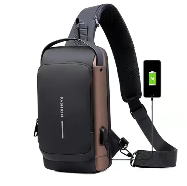 Нагрудна сумка слінг Bagsafe із портом для USB та кодовим замком, водонепроникна сіра