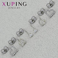 Серьги женские фирма Xuping Jewelry родий гвоздики пуссеты набор из 3 пар размер изделия 8х9 6х6 3х3 мм