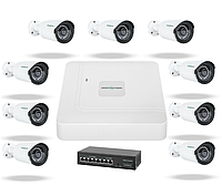 Комплект GreenVision GV-IP-K-W73/09 3MP Комплект видеонаблюдения на 9 IP камер 3MP Набор камер для улицы 3MP