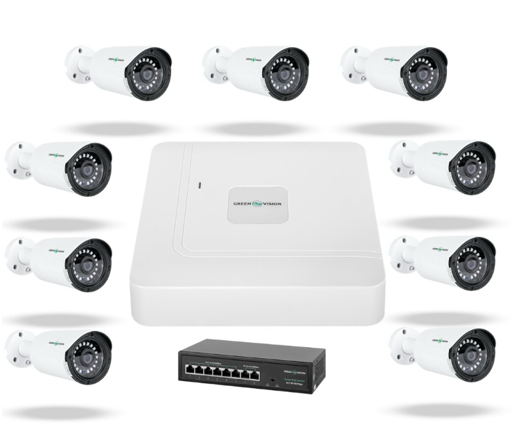 Комплект GreenVision GV-IP-K-W73/09 3MP Комплект видеонаблюдения на 9 IP камер 3MP Набор камер для улицы 3MP - фото 1 - id-p2099380420