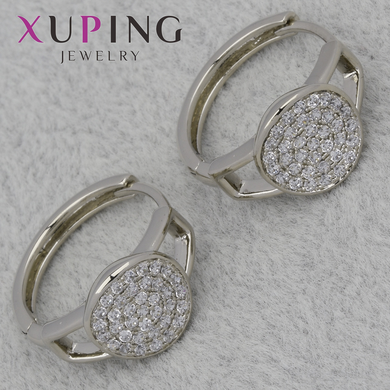 Серёжки женские фирма Xuping Jewelry родий кольцо конго камень белый циркон размер изделия 22х22 мм