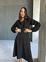 Женское вечернее приталенное платье из креп-костюмки длины миди с перекрутом на талии #476 ry 42/44, черный