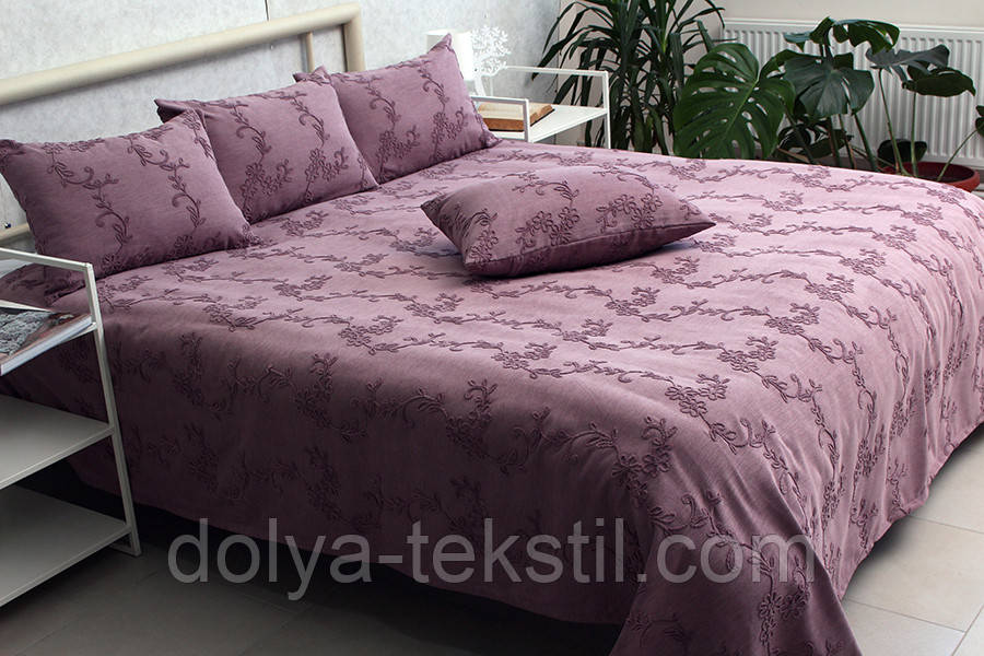Покривало бавовняне з вишивкою 240х250 ТМ PrimaTeks Gloria violet