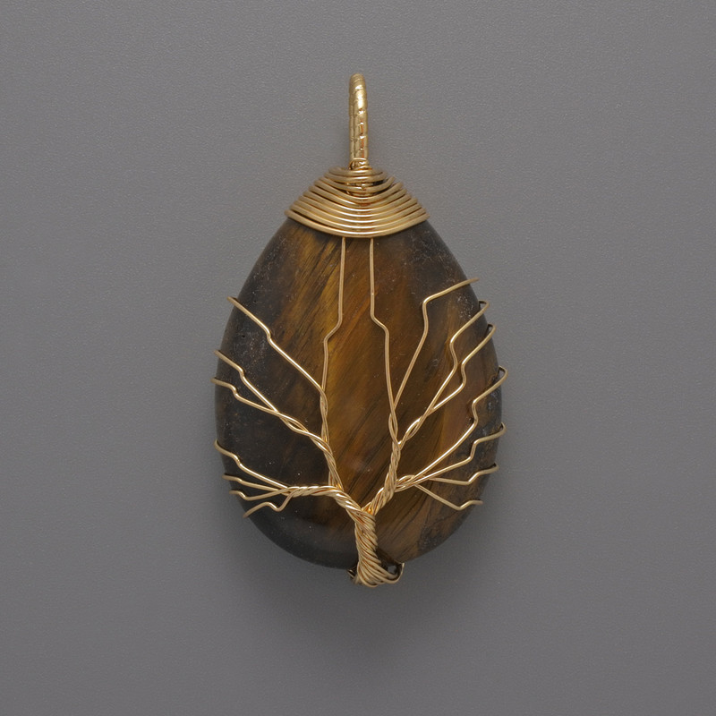 Кулон Тигрове Око в золотистому обплетенні d-44х24х9мм+-, фото 1