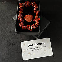 Комплект авантюрин натуральный камень браслет и кулон сердечко сердце