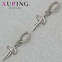 Серёжки женские фирма Xuping Jewelry родий кольцо конго бантики камень белый циркон размер изделия 35х15 мм