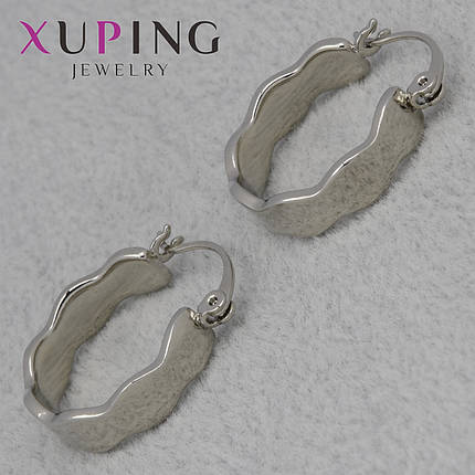 Серёжки женские серебристого цвета фирма Xuping Jewelry родий кольцо конго волнистое размер изделия 20х6 мм, фото 1