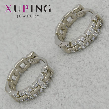 Серёжки женские фирма Xuping Jewelry родий кольцо конго камушки белый циркон размер изделия 15х15 мм, фото 1